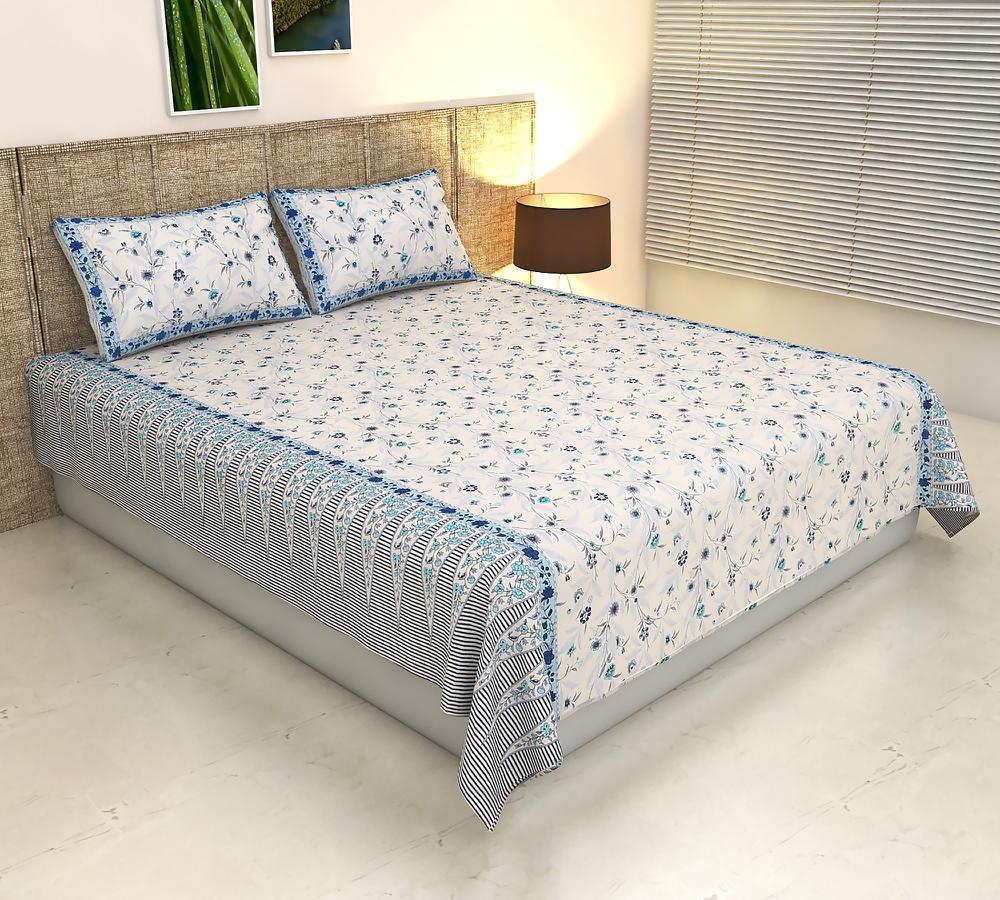 ArtbyKAMASK 100% Organic Cotton Hand Block Printed Double Bed Sheet - 210 TC Double Bed Sheet in Queen Size - Size - 90 X 108 Inches (228 x 274 cms) - 1 Bedsheet and 2 Pillow Covers - Ishwari Yellow + 2 Variants