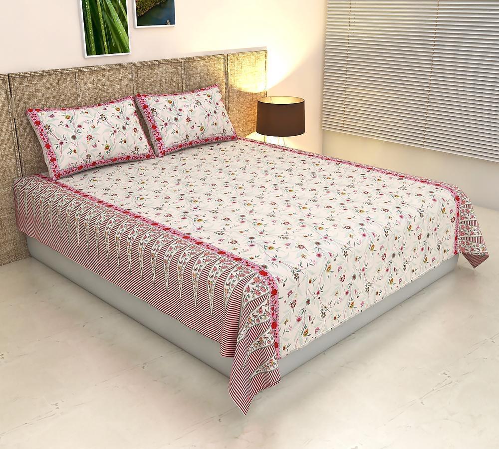 ArtbyKAMASK 100% Organic Cotton Hand Block Printed Double Bed Sheet - 210 TC Double Bed Sheet in Queen Size - Size - 90 X 108 Inches (228 x 274 cms) - 1 Bedsheet and 2 Pillow Covers - Ishwari Yellow + 2 Variants
