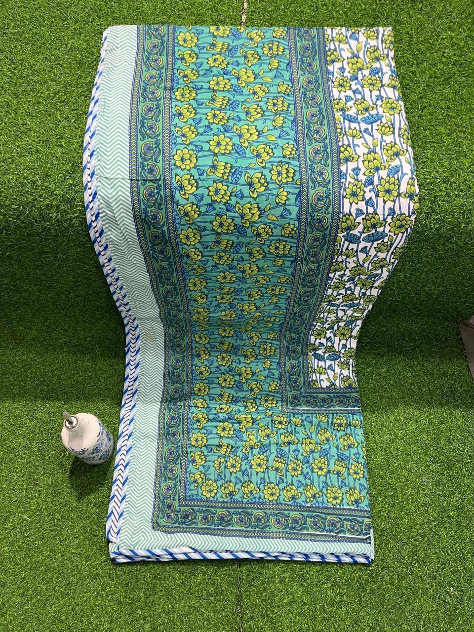 ArtbyKAMASK 100% Organic Cotton Hand Block Printed Dohar-3 Layered Dohar in Queen Size-Size-90X108 Inches(228x274cms)-1 Dohar-Apoorva Dohar in Teal