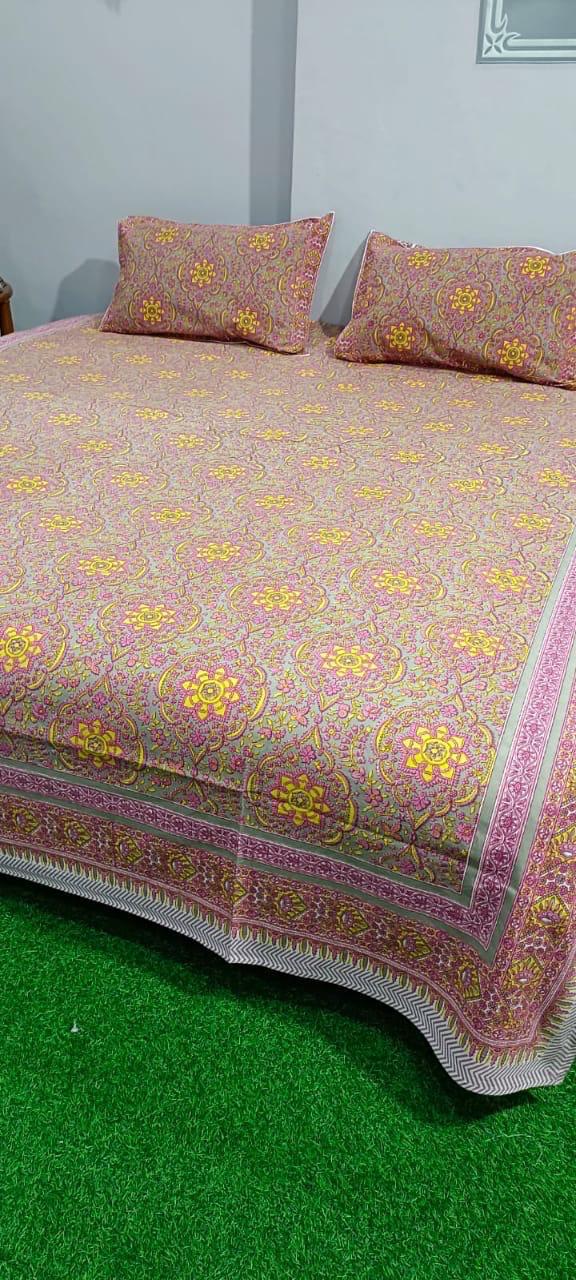 ArtbyKAMASK 100% Organic Cotton Hand Block Printed Double Bed Sheet - 210 TC Double Bed Sheet in King Size - Size - 108 X 108 Inches 274 x 274 cms) - 1 Bedsheet and 2 Pillow Covers - Bhagyashree Orange + 2 Variants