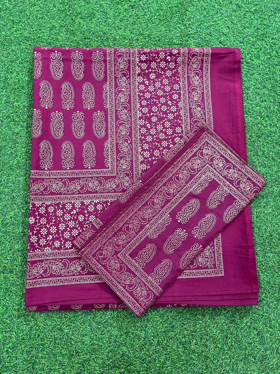 ArtbyKAMASK 100% Organic Cotton Hand Block Printed Double Bed Sheet - 210 TC Double Bed Sheet in Queen Size - Size - 90 X 108 Inches (228 x 274 cms) - 1 Bedsheet and 2 Pillow Covers - Bhumika Pink & Yellow + 5 Variants
