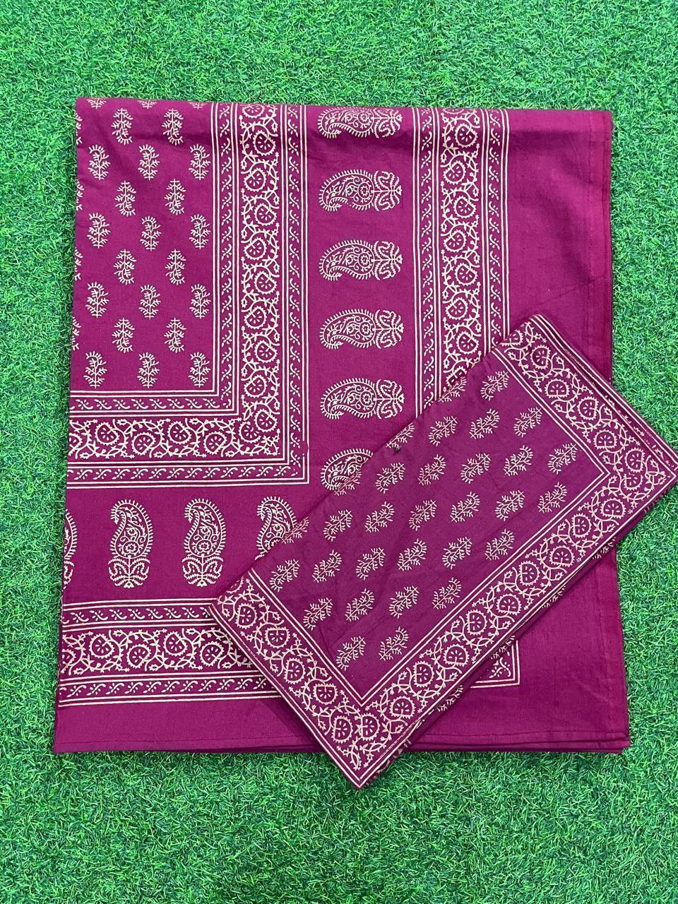 ArtbyKAMASK 100% Organic Cotton Hand Block Printed Double Bed Sheet - 210 TC Double Bed Sheet in Queen Size - Size - 90 X 108 Inches (228 x 274 cms) - 1 Bedsheet and 2 Pillow Covers - Bhumika Pink & Yellow + 5 Variants