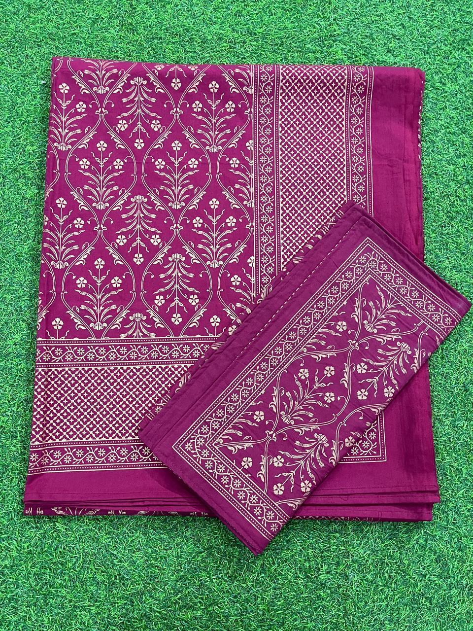 ArtbyKAMASK 100% Organic Cotton Hand Block Printed Double Bed Sheet - 210 TC Double Bed Sheet in Queen Size - Size - 90 X 108 Inches (228 x 274 cms) - 1 Bedsheet and 2 Pillow Covers - Bhumika Pink & Yellow + 5 Variants
