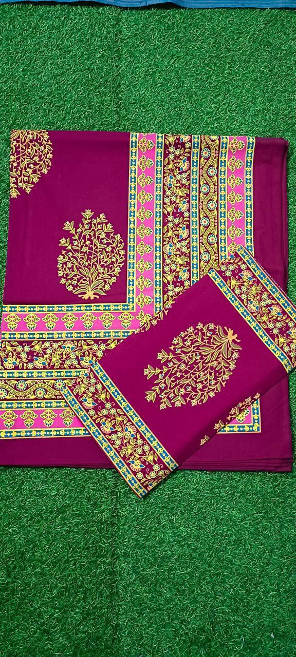 ArtbyKAMASK 100% Organic Cotton Hand Block Printed Double Bed Sheet - 210 TC Double Bed Sheet in Queen Size - Size - 90 X 108 Inches (228 x 274 cms) - 1 Bedsheet and 2 Pillow Covers - Bhumika Pink & Yellow + 5 Variants
