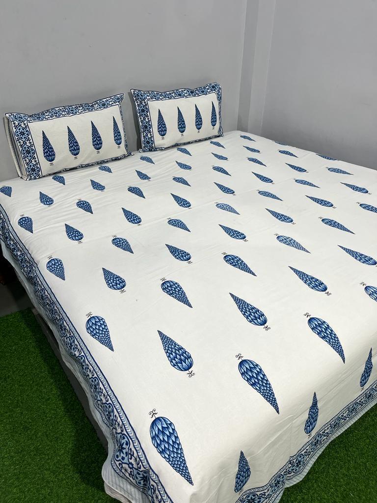 ArtbyKAMASK 100% Organic Cotton Hand Block Printed Double Bed Sheet I 210 TC Double Bed Sheet in Queen Size I Size - 90 X 108 Inches (228 x 274 cms) I 1 Bedsheet and 2 Pillow Covers I Chandini Brown & White