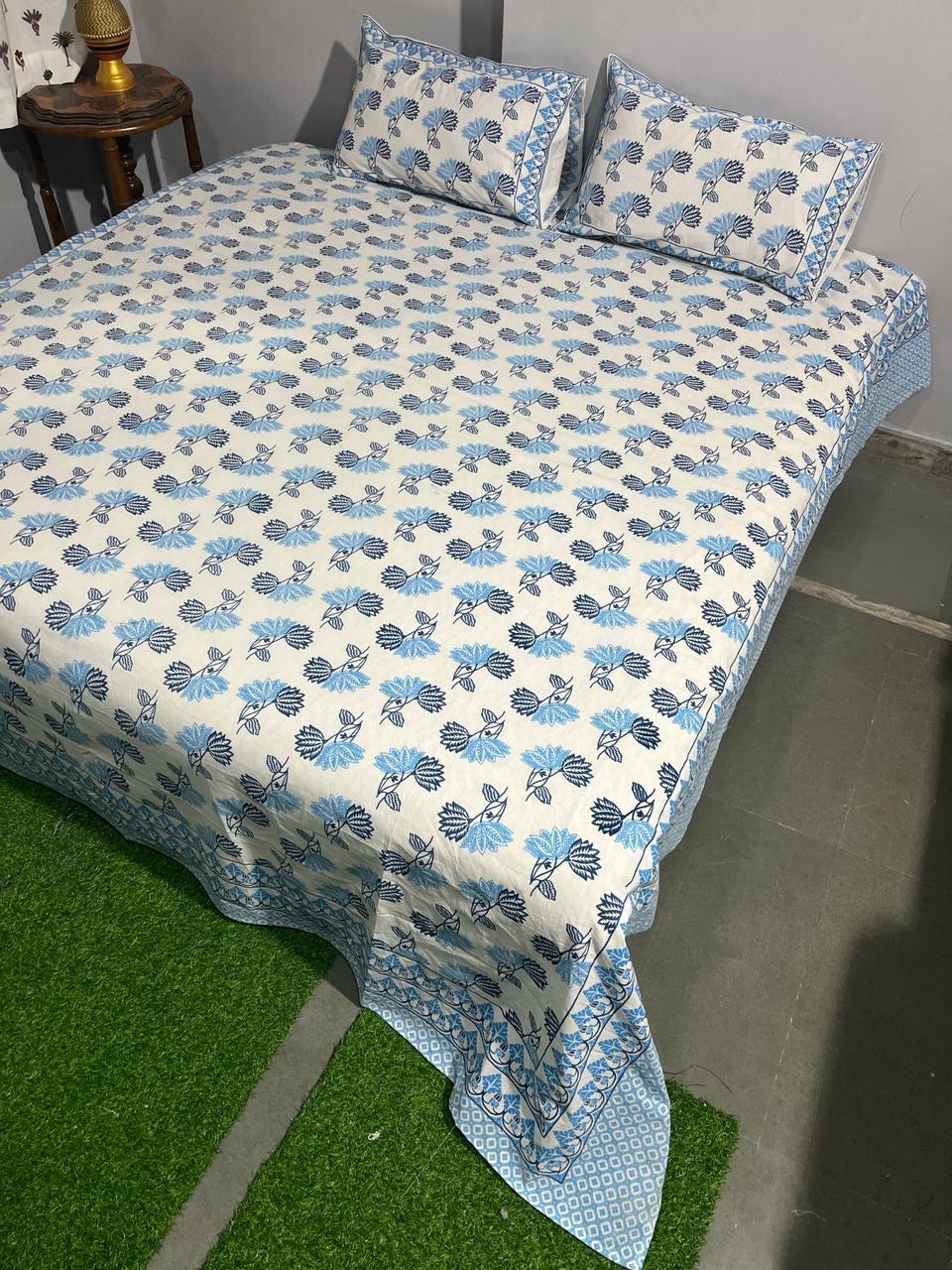 ArtbyKAMASK 100% Organic Cotton Hand Block Printed Double Bed Sheet - 210 TC Double Bed Sheet in King Size - Size - 108 X 108 Inches 274 x 274 cms) - 1 Bedsheet and 2 Pillow Covers - Chandrika Black + 2 Variants