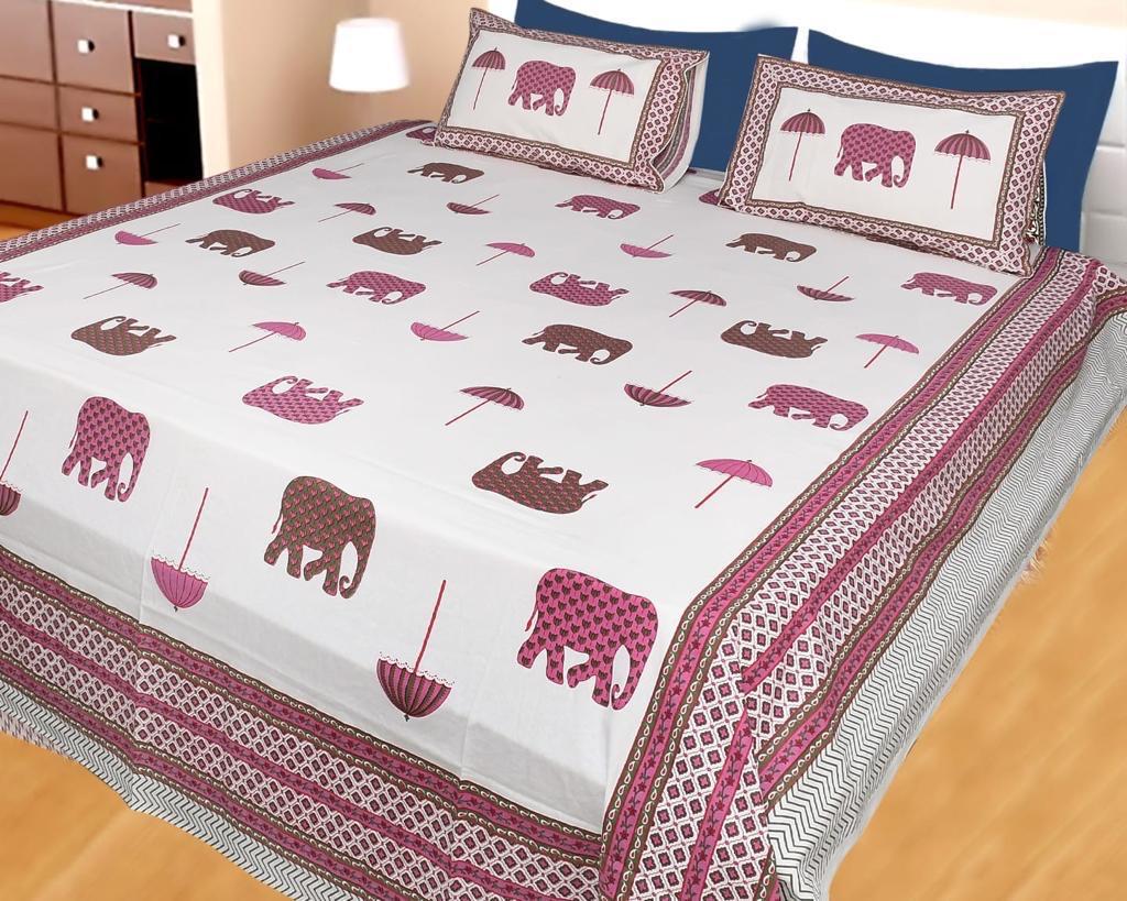 ArtbyKAMASK 100% Organic Cotton Hand Block Printed Double Bed Sheet - 210 TC Double Bed Sheet in King Size - Size - 108 X 108 Inches 274 x 274 cms) - 1 Bedsheet and 2 Pillow Covers - Daamini Orange + 2 Variants