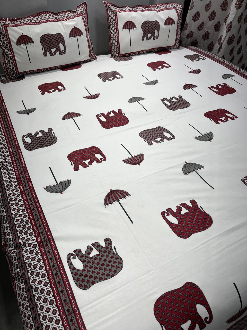 ArtbyKAMASK 100% Organic Cotton Hand Block Printed Double Bed Sheet - 210 TC Double Bed Sheet in King Size - Size - 108 X 108 Inches 274 x 274 cms) - 1 Bedsheet and 2 Pillow Covers - Daamini Orange + 2 Variants