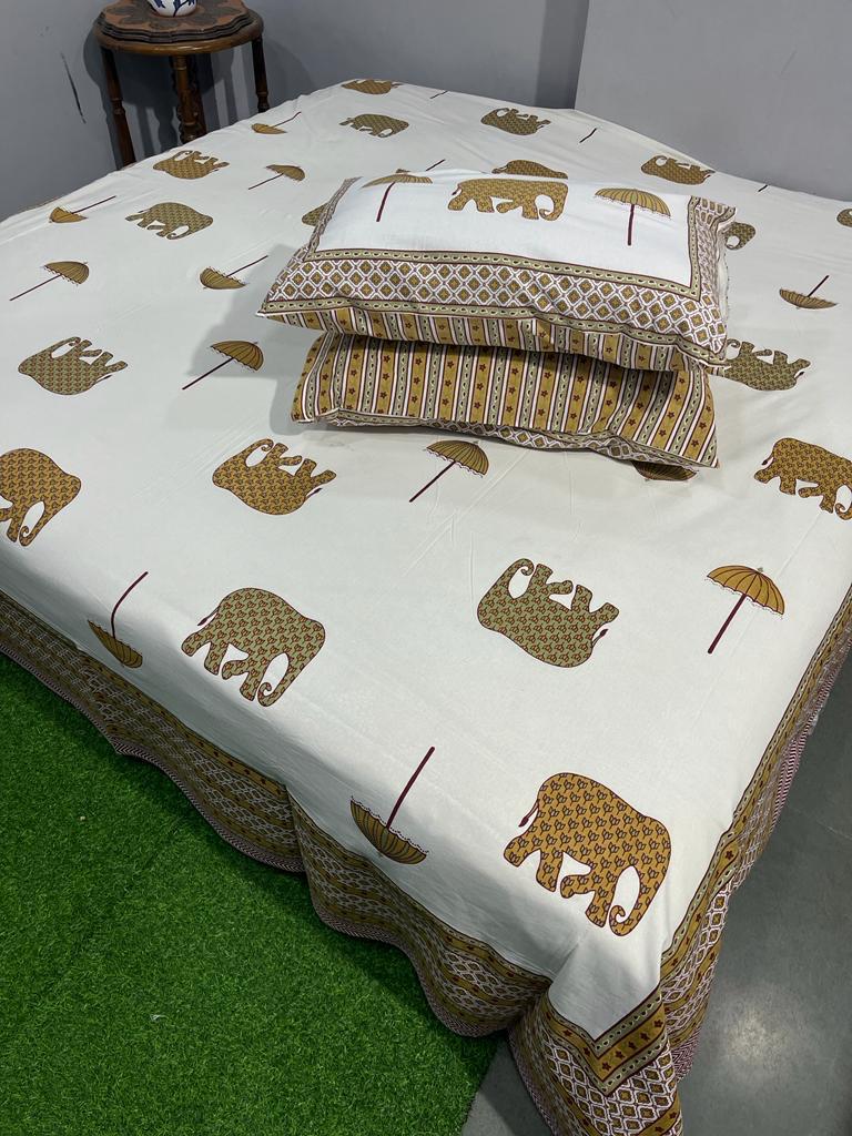 ArtbyKAMASK 100% Organic Cotton Hand Block Printed Double Bed Sheet - 210 TC Double Bed Sheet in King Size - Size - 108 X 108 Inches 274 x 274 cms) - 1 Bedsheet and 2 Pillow Covers - Daamini Orange + 2 Variants