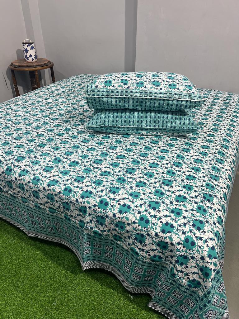 ArtbyKAMASK 100% Organic Cotton Hand Block Printed Double Bed Sheet - 210 TC Double Bed Sheet in King Size - Size - 108 X 108 Inches 274 x 274 cms) - 1 Bedsheet and 2 Pillow Covers - Daksha Grey + 2 Variants