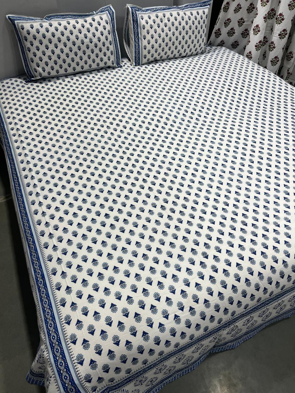 ArtbyKAMASK 100% Organic Cotton Hand Block Printed Double Bed Sheet - 210 TC Double Bed Sheet in King Size - Size - 108 X 108 Inches 274 x 274 cms) - 1 Bedsheet and 2 Pillow Covers - Dhanya Yellow + 2 Variants