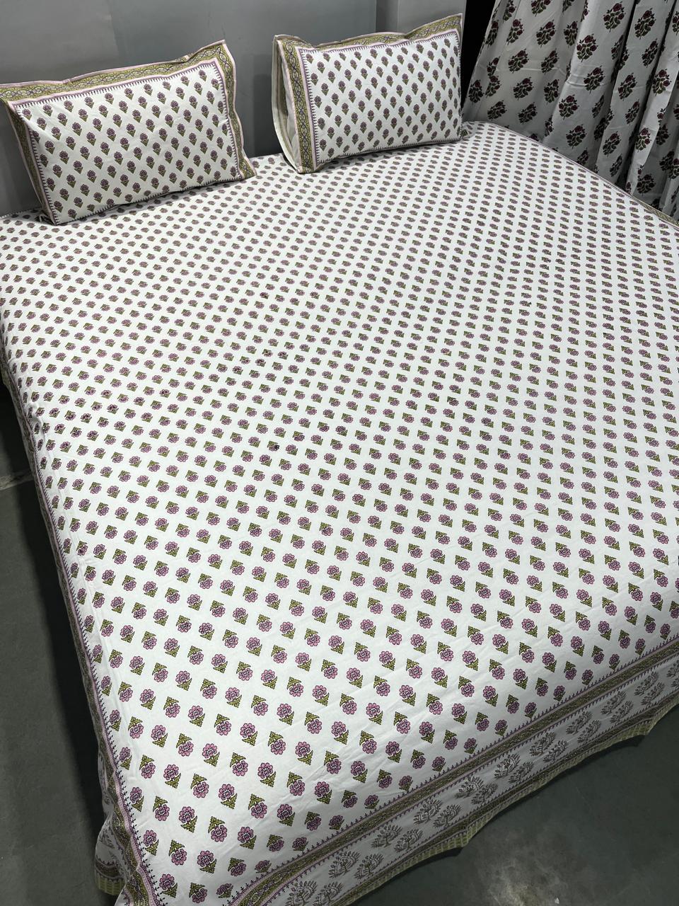 ArtbyKAMASK 100% Organic Cotton Hand Block Printed Double Bed Sheet - 210 TC Double Bed Sheet in King Size - Size - 108 X 108 Inches 274 x 274 cms) - 1 Bedsheet and 2 Pillow Covers - Dhanya Yellow + 2 Variants