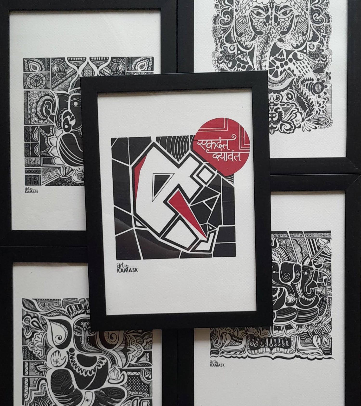 Vibrant and intricate Ganesha abstract artwork by ArtbyKAMASK Originals, created with pen and ink in a bold design.