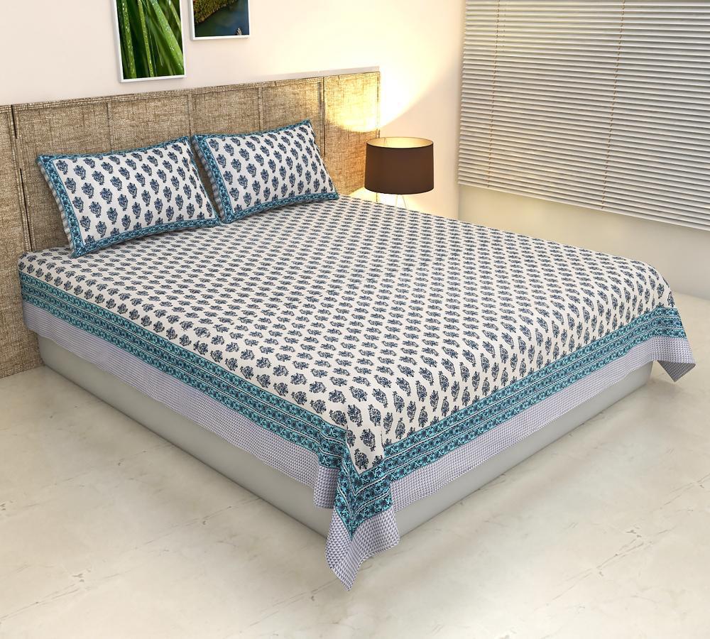 ArtbyKAMASK 100% Organic Cotton Hand Block Printed Double Bed Sheet - 210 TC Double Bed Sheet in Queen Size - Size - 90 X 108 Inches (228 x 274 cms) - 1 Bedsheet and 2 Pillow Covers - Garima Orange + 2 Variants