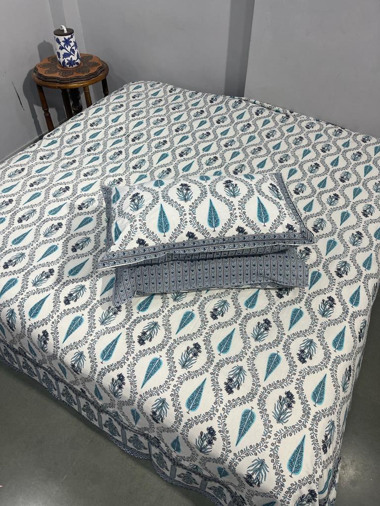 ArtbyKAMASK 100% Organic Cotton Hand Block Printed Double Bed Sheet - 210 TC Double Bed Sheet in King Size - Size - 90 X 108 Inches 228 x 274 cms) - 1 Bedsheet and 2 Pillow Covers - Gauri Yellow + 2 Variants