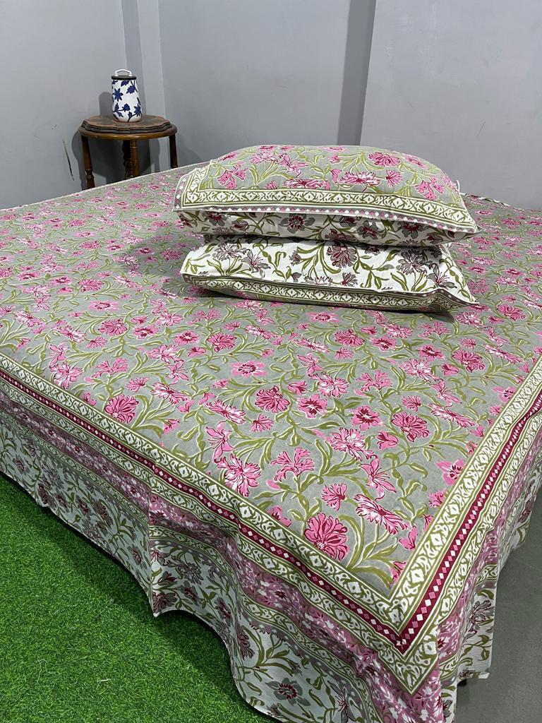 ArtbyKAMASK 100% Organic Cotton Hand Block Printed Double Bed Sheet I 210 TC Double Bed Sheet in King Size I Size - 108 X 108 Inches 274 x 274 cms) I 1 Bedsheet and 2 Pillow Covers I Geetanjali Yellow + 2 Variants