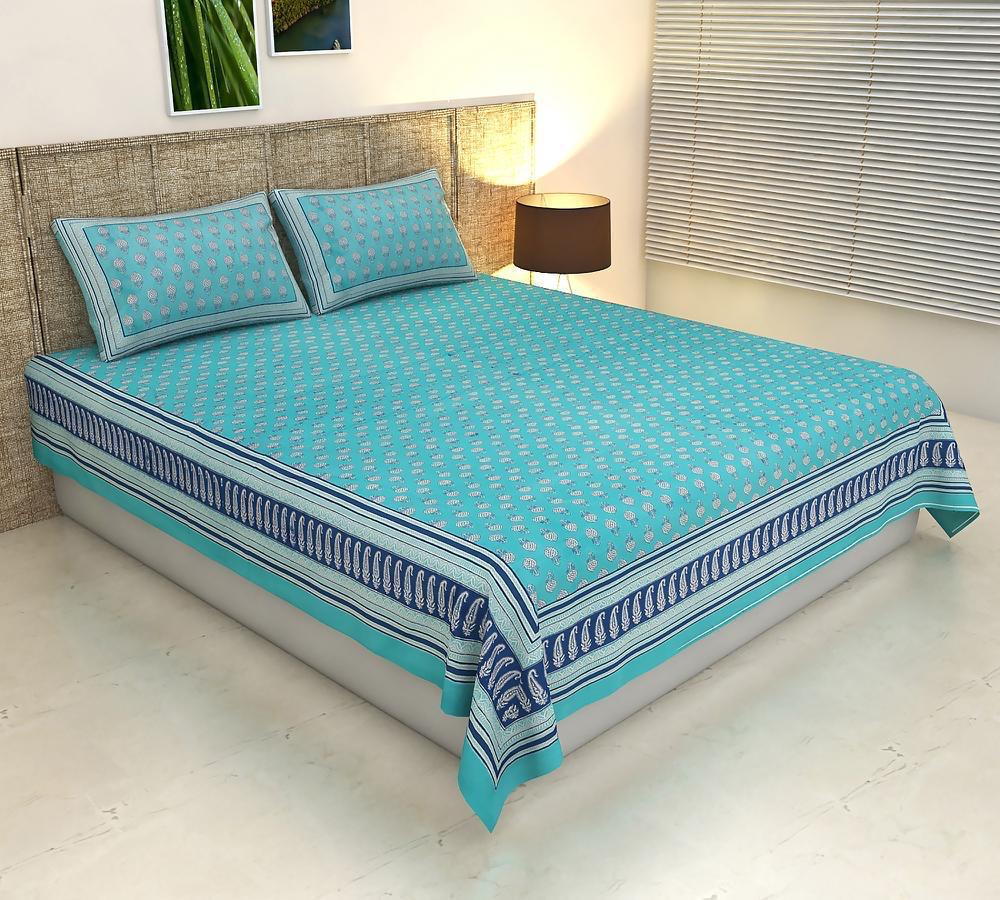 ArtbyKAMASK 100% Organic Cotton Hand Block Printed Double Bed Sheet - 210 TC Double Bed Sheet in Queen Size - Size - 90 X 108 Inches (228 x 274 cms) - 1 Bedsheet and 2 Pillow Covers - Jagruti Pink + 2 Variants