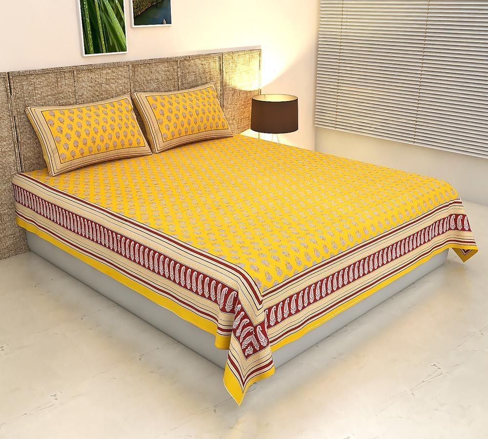 ArtbyKAMASK 100% Organic Cotton Hand Block Printed Double Bed Sheet - 210 TC Double Bed Sheet in Queen Size - Size - 90 X 108 Inches (228 x 274 cms) - 1 Bedsheet and 2 Pillow Covers - Jagruti Pink + 2 Variants