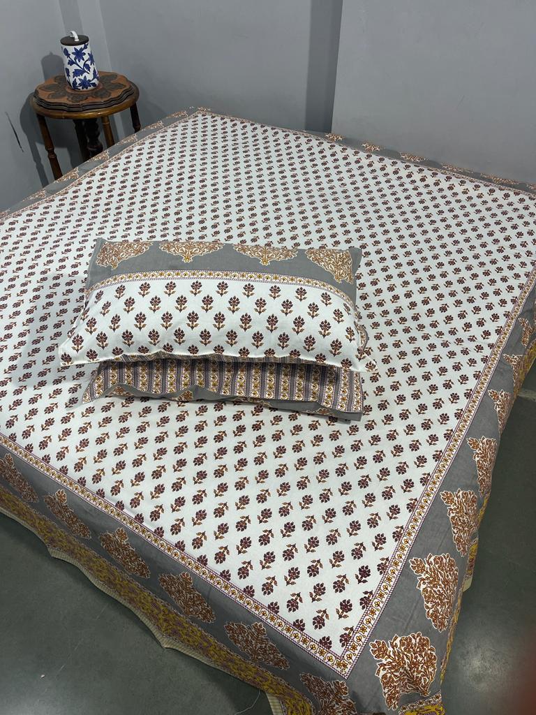 ArtbyKAMASK 100% Organic Cotton Hand Block Printed Double Bed Sheet I 210 TC Double Bed Sheet in King Size I Size - 108 X 108 Inches 274 x 274 cms) I 1 Bedsheet and 2 Pillow Covers I Jamini Pink & Maroon + 2 Color Variants