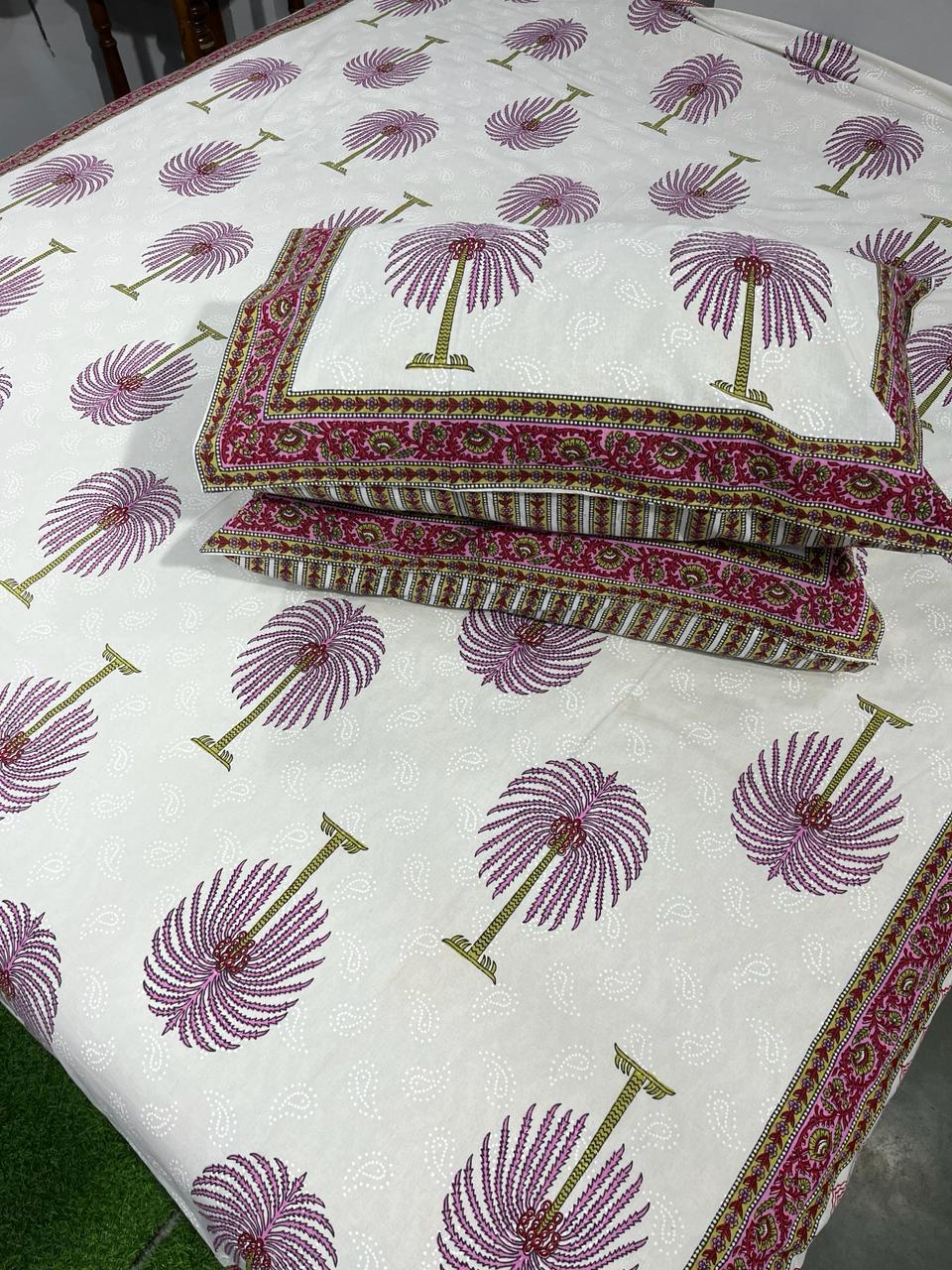 ArtbyKAMASK 100% Organic Cotton Hand Block Printed Double Bed Sheet - 210 TC Double Bed Sheet in Queen Size - Size - 90 X 108 Inches (228 x 274 cms) - 1 Bedsheet and 2 Pillow Covers - Kamala Yellow + 2 Variants