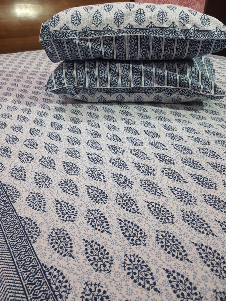 ArtbyKAMASK 100% Organic Cotton Hand Block Printed Double Bed Sheet - 210 TC Double Bed Sheet in King Size - Size - 108 X 108 Inches 274 x 274 cms) - 1 Bedsheet and 2 Pillow Covers - Kamini Black + 3 Variants