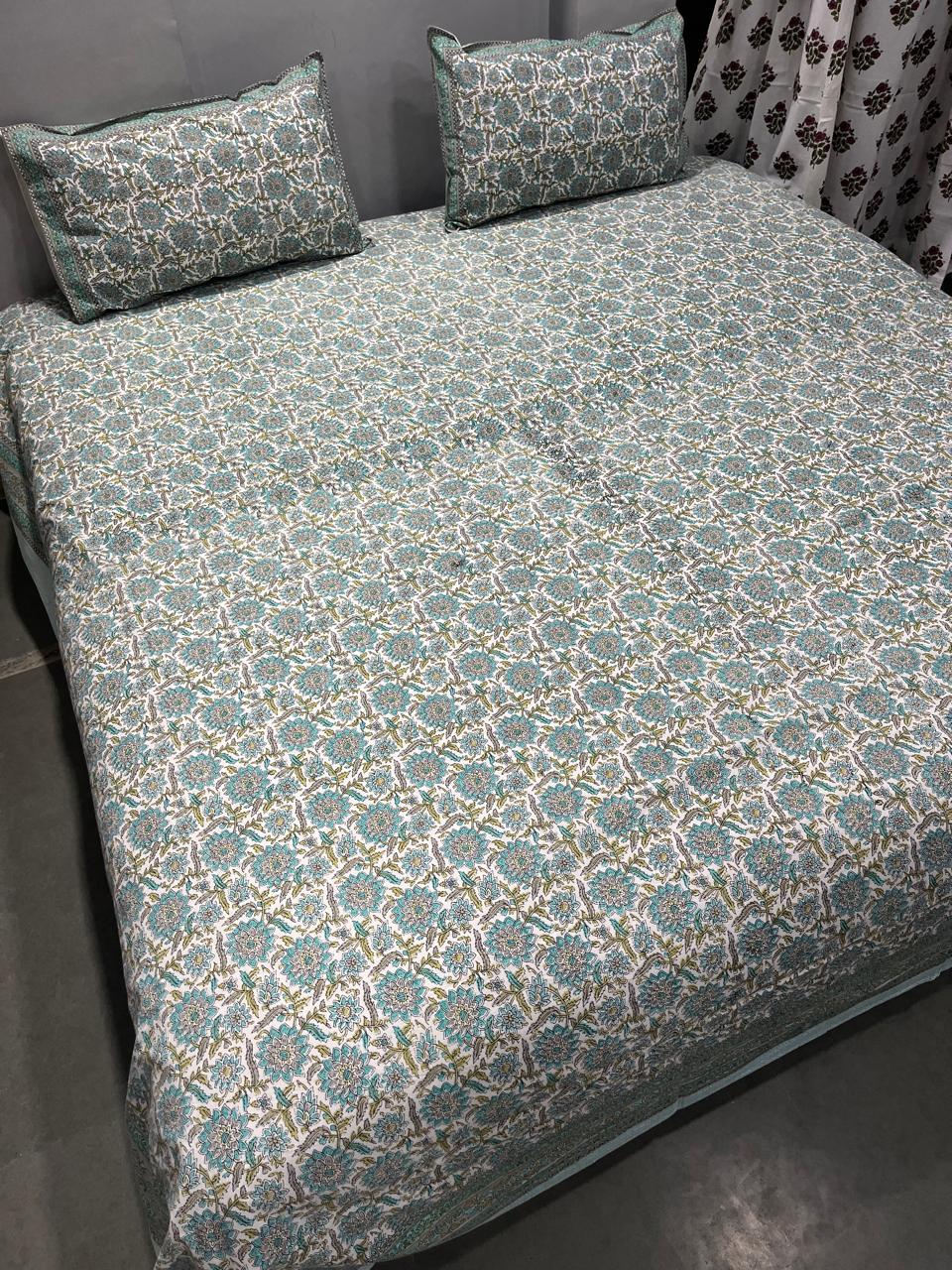 ArtbyKAMASK 100% Organic Cotton Hand Block Printed Double Bed Sheet I 210 TC Double Bed Sheet in King Size I Size - 108 X 108 Inches 274 x 274 cms) I 1 Bedsheet and 2 Pillow Covers I Kanika Purple + 2 Variants