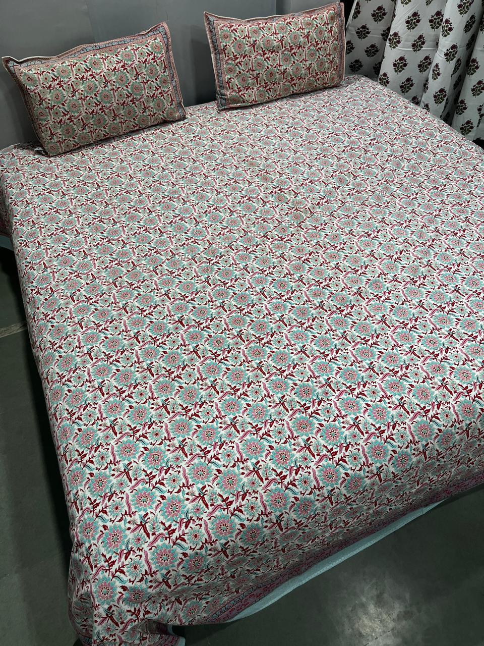 ArtbyKAMASK 100% Organic Cotton Hand Block Printed Double Bed Sheet I 210 TC Double Bed Sheet in King Size I Size - 108 X 108 Inches 274 x 274 cms) I 1 Bedsheet and 2 Pillow Covers I Kanika Purple + 2 Variants