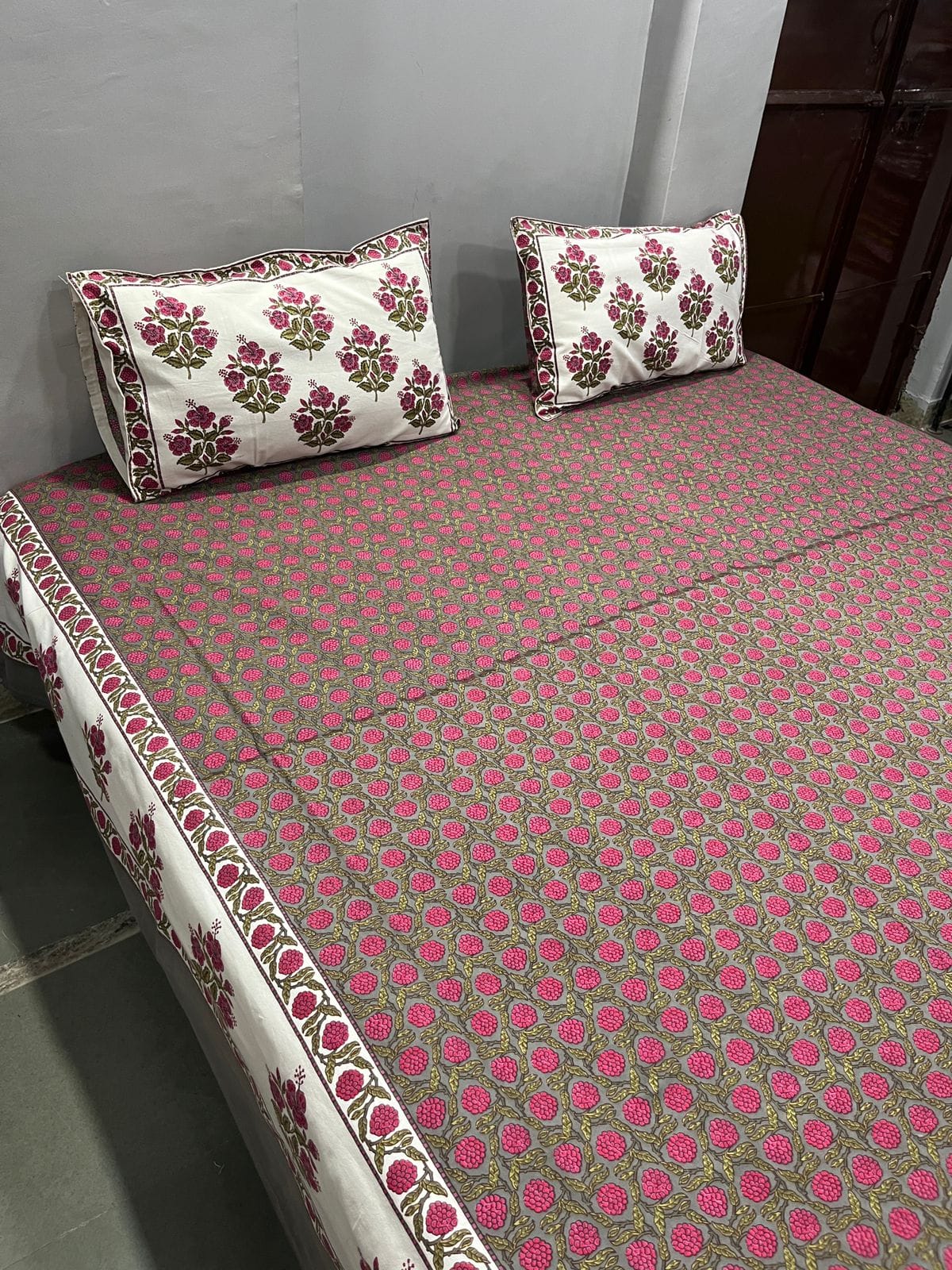 ArtbyKAMASK 100% Organic Cotton Hand Block Printed Double Bed Sheet - 210 TC Double Bed Sheet in King Size - Size - 108 X 108 Inches 274 x 274 cms) - 1 Bedsheet and 2 Pillow Covers - Kumari Yellow + 3 Variants