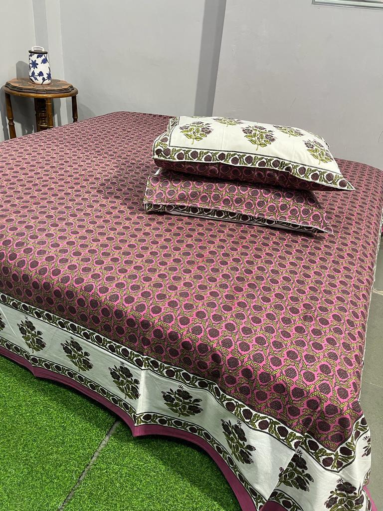 ArtbyKAMASK 100% Organic Cotton Hand Block Printed Double Bed Sheet - 210 TC Double Bed Sheet in King Size - Size - 108 X 108 Inches 274 x 274 cms) - 1 Bedsheet and 2 Pillow Covers - Kumari Yellow + 3 Variants