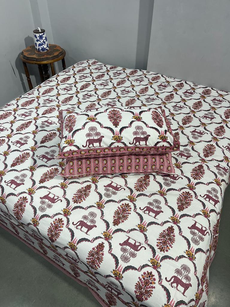 ArtbyKAMASK 100% Organic Cotton Hand Block Printed Double Bed Sheet - 210 TC Double Bed Sheet in King Size - Size - 108 X 108 Inches 274 x 274 cms) - 1 Bedsheet and 2 Pillow Covers - Madhavi Blue + 2 Variants