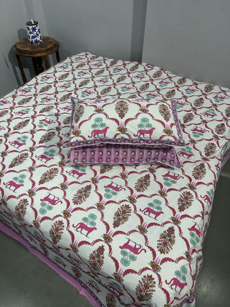ArtbyKAMASK 100% Organic Cotton Hand Block Printed Double Bed Sheet - 210 TC Double Bed Sheet in King Size - Size - 108 X 108 Inches 274 x 274 cms) - 1 Bedsheet and 2 Pillow Covers - Madhavi Blue + 2 Variants