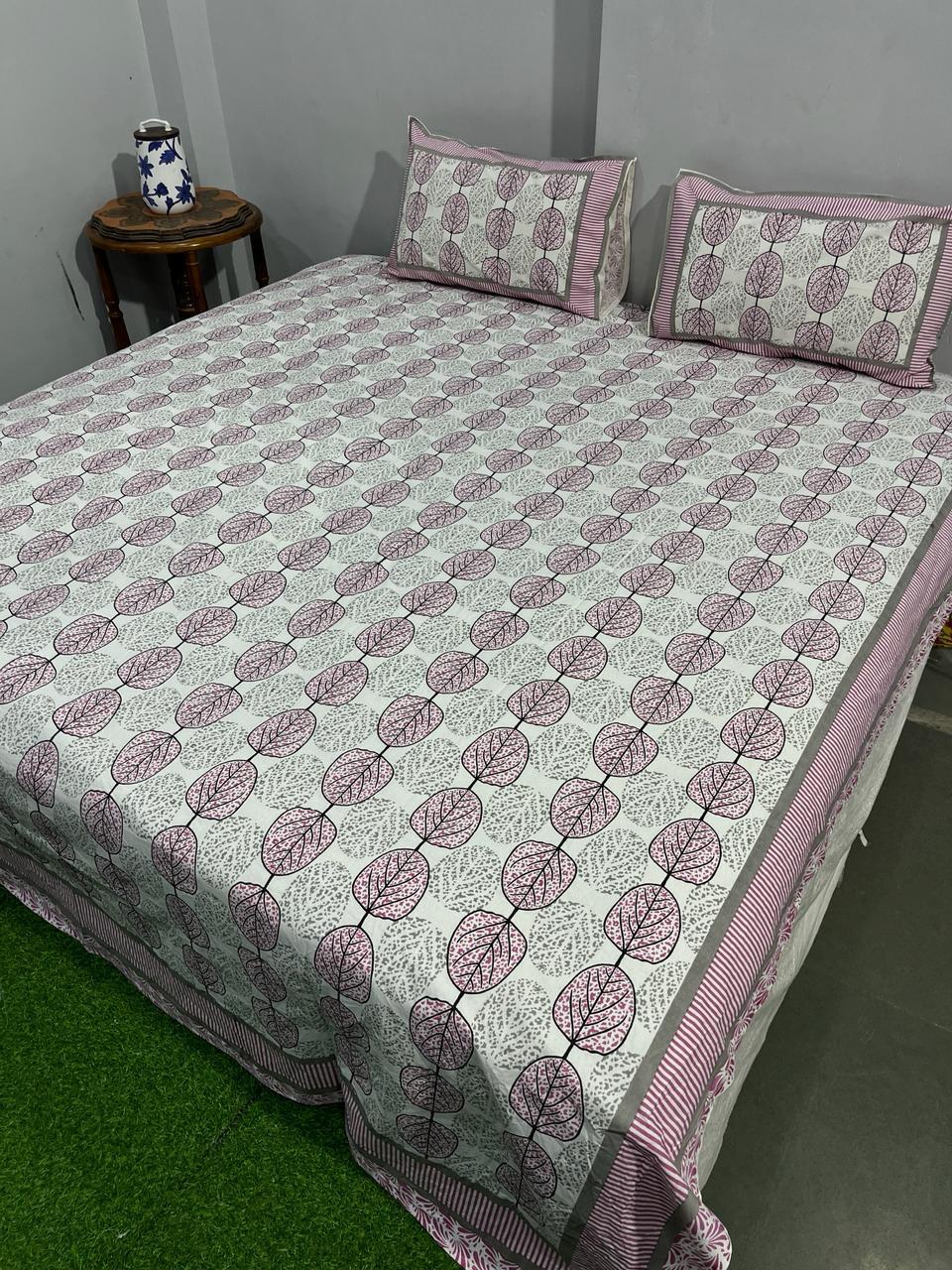 ArtbyKAMASK 100% Organic Cotton Hand Block Printed Double Bed Sheet I 210 TC Double Bed Sheet in King Size I Size - 108 X 108 Inches 274 x 274 cms) I 1 Bedsheet and 2 Pillow Covers I Mohini Blue + 2 Variants