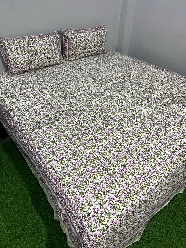 Organic cotton bed sheet , queen size, hand-block printed design with traditional Bagru motifs, by ArtbyKAMASK.