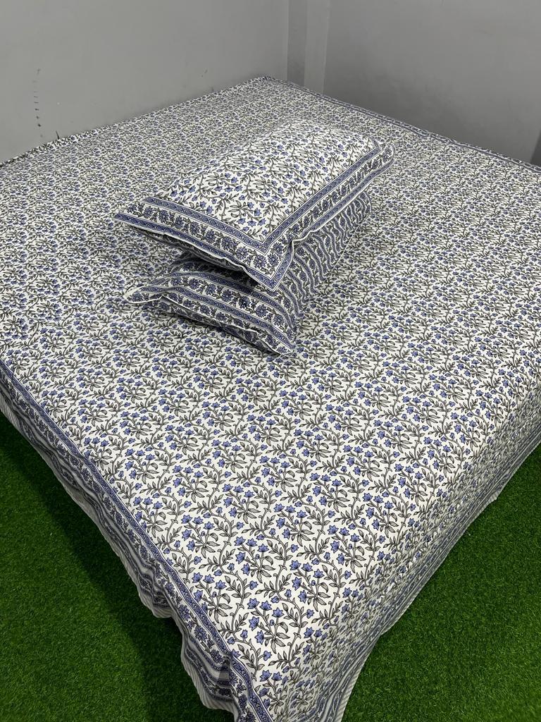 ArtbyKAMASK queen size bed sheet,green, pink blue and many colors hand-block print on organic cotton, with classic Bagru patterns.