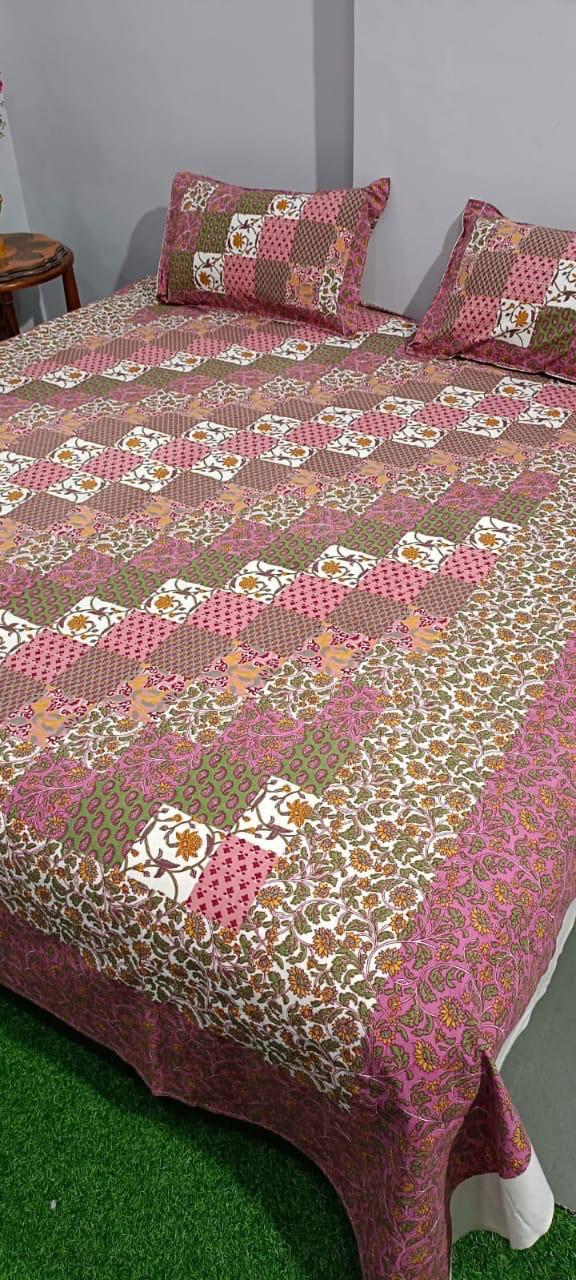 Organic cotton bed sheet , queen size, hand-block printed design with traditional Bagru motifs, by ArtbyKAMASK.