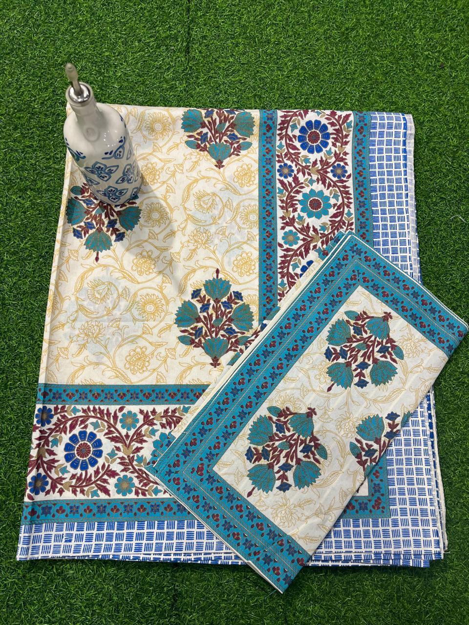 ArtbyKAMASK 100% Organic Cotton Hand Block Printed Double Bed Sheet - 210 TC Double Bed Sheet in Queen Size - Size - 90 X 108 Inches (228 x 274 cms) - 1 Bedsheet and 2 Pillow Covers - Ojasvi Grey + 2 Variants