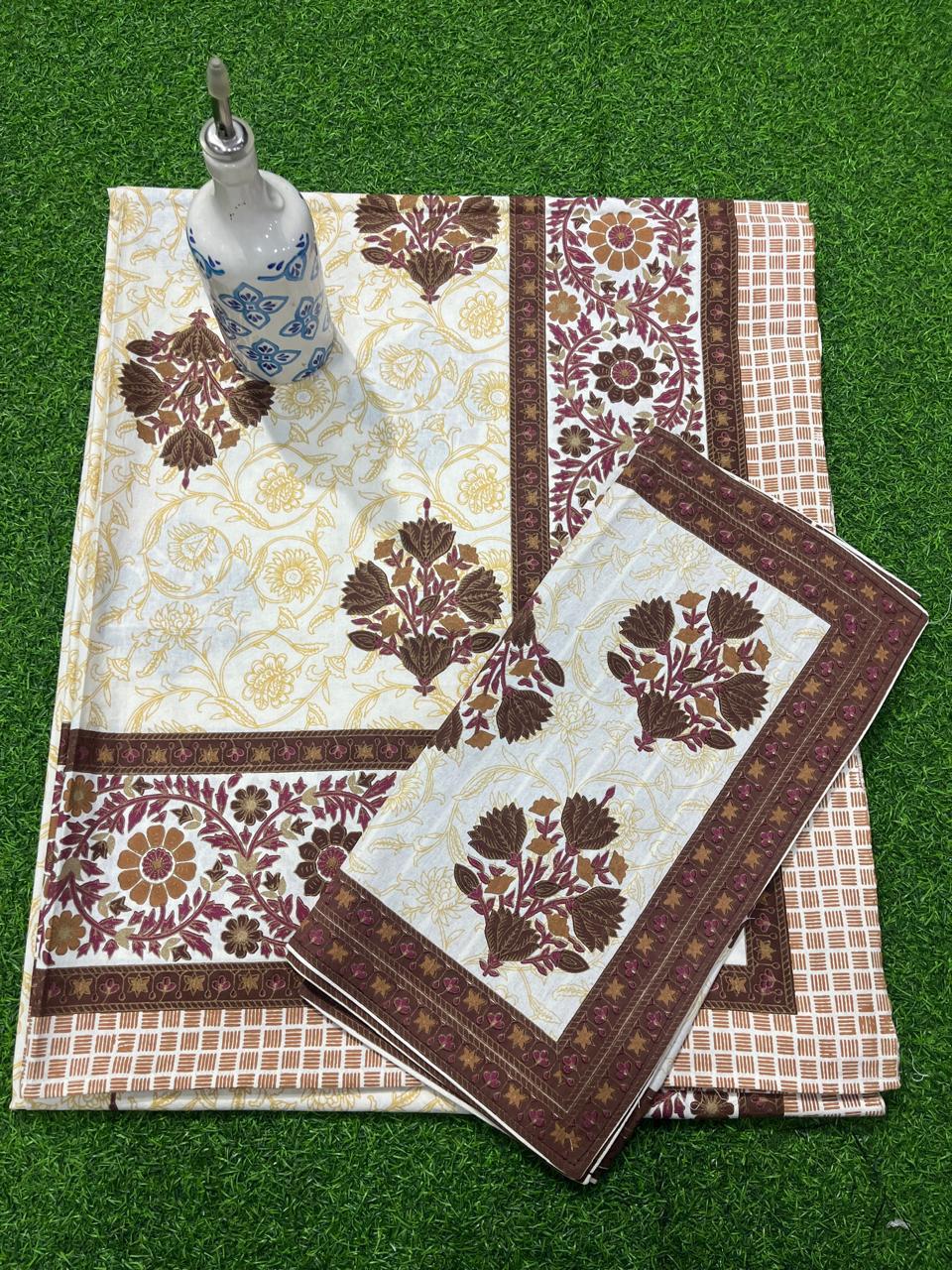 ArtbyKAMASK 100% Organic Cotton Hand Block Printed Double Bed Sheet - 210 TC Double Bed Sheet in Queen Size - Size - 90 X 108 Inches (228 x 274 cms) - 1 Bedsheet and 2 Pillow Covers - Ojasvi Grey + 2 Variants