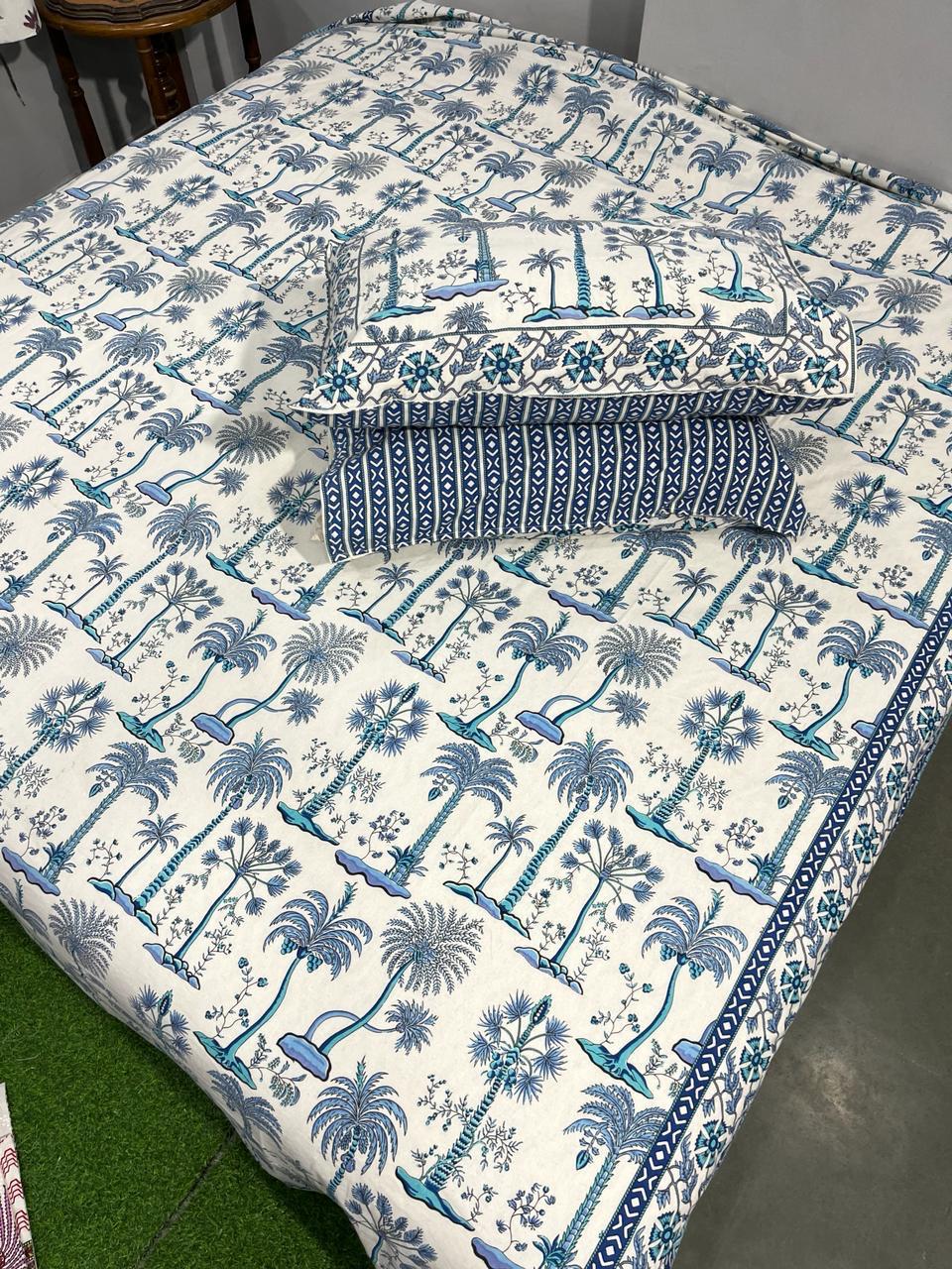 Hand-block printed organic cotton bed sheet, queen size, with traditional Bagru design by ArtbyKAMASK.