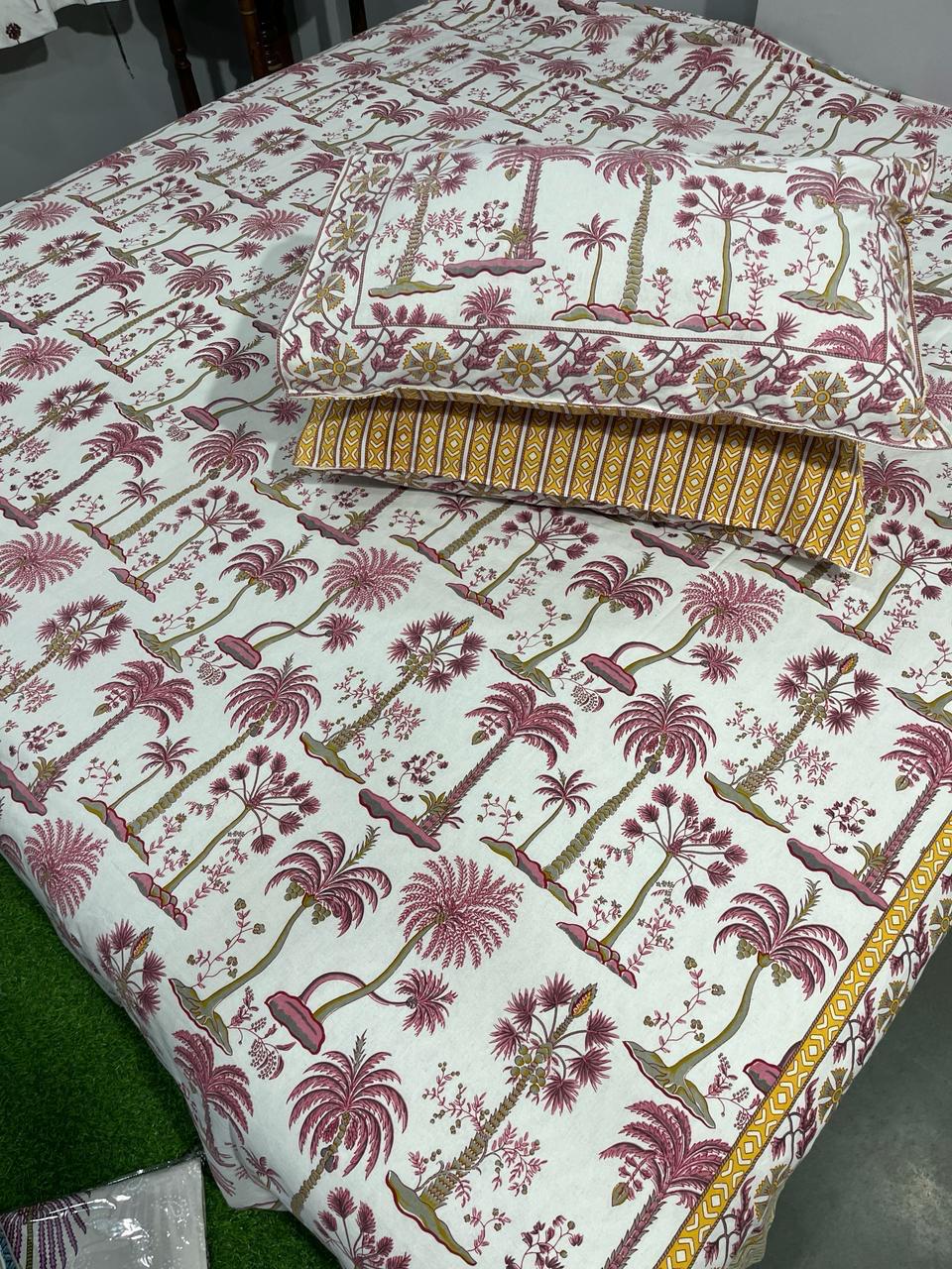 Organic cotton bed sheet , queen size, hand-block printed design with traditional Bagru motifs, by ArtbyKAMASK.