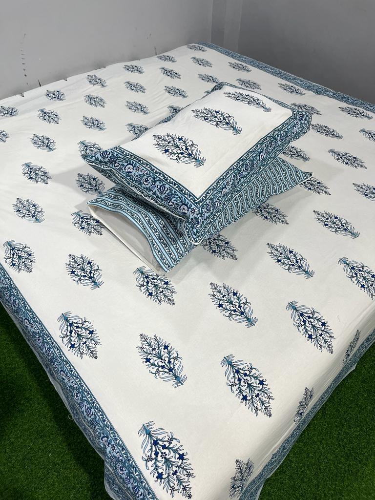 ArtbyKAMASK 100% Organic Cotton Hand Block Printed Double Bed Sheet - 210 TC Double Bed Sheet in Queen Size - Size - 90 X 108 Inches (228 x 274 cms) - 1 Bedsheet and 2 Pillow Covers - Ragni Pink + 2 Variants