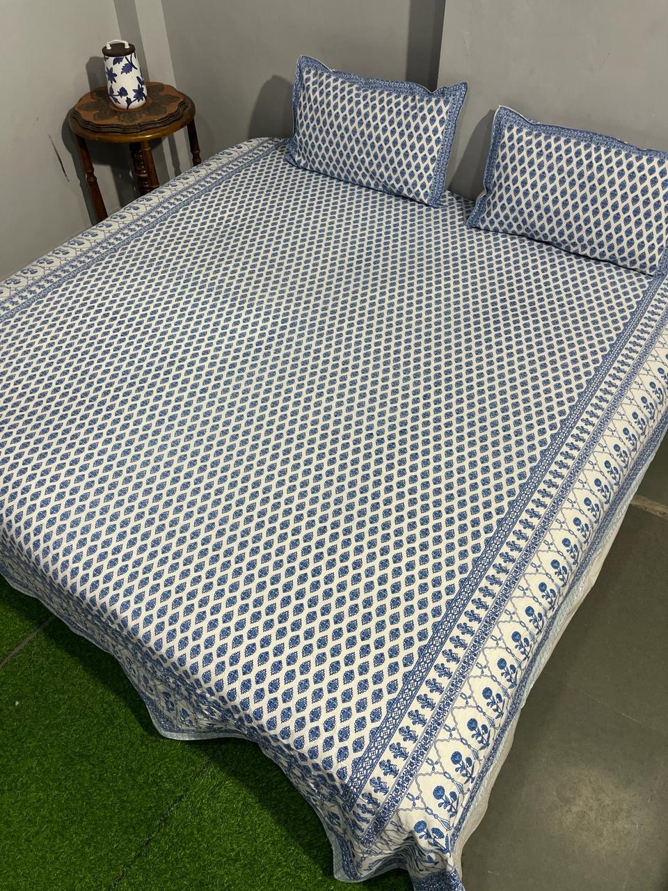 ArtbyKAMASK 100% Organic Cotton Hand Block Printed Double Bed Sheet - 210 TC Double Bed Sheet in King Size - Size - 108 X 108 Inches 274 x 274 cms) - 1 Bedsheet and 2 Pillow Covers - Surbhi Black + 2 Variants