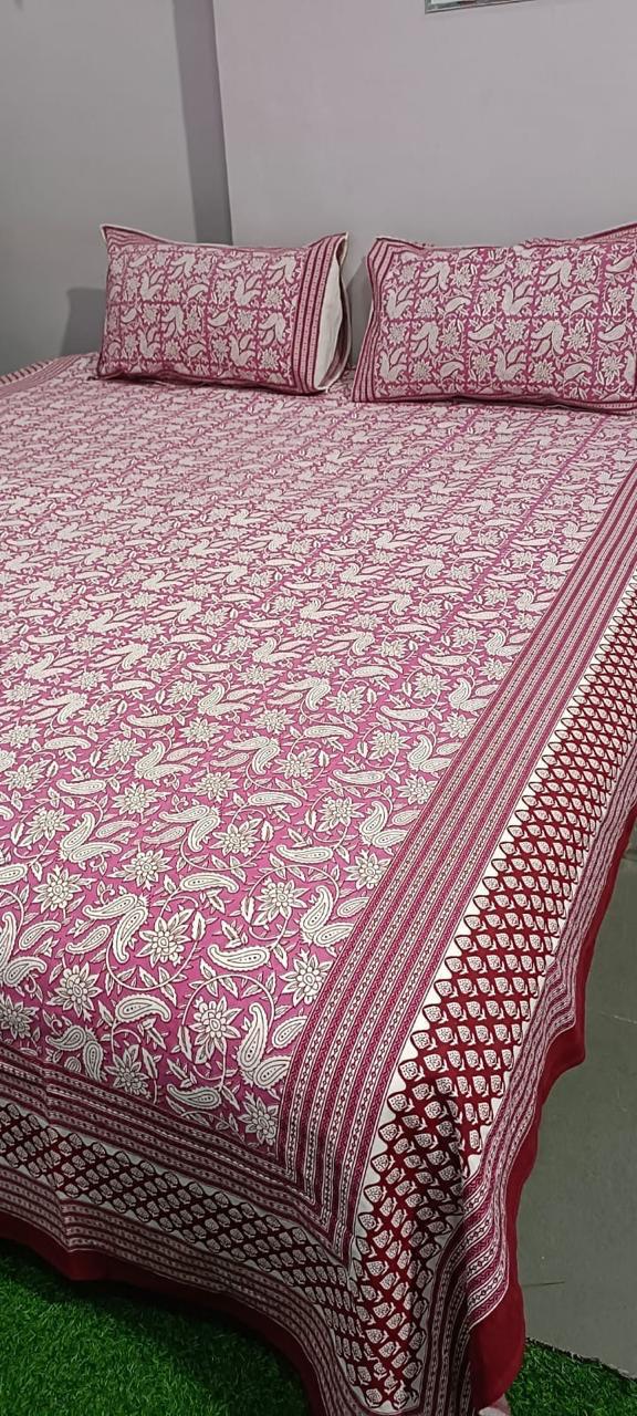 ArtbyKAMASK 100% Organic Cotton Hand Block Printed Double Bed Sheet - 210 TC Double Bed Sheet in Queen Size - Size - 90 X 108 Inches (228 x 274 cms) - 1 Bedsheet and 2 Pillow Covers - Tanvi Yellow and 2 Variants