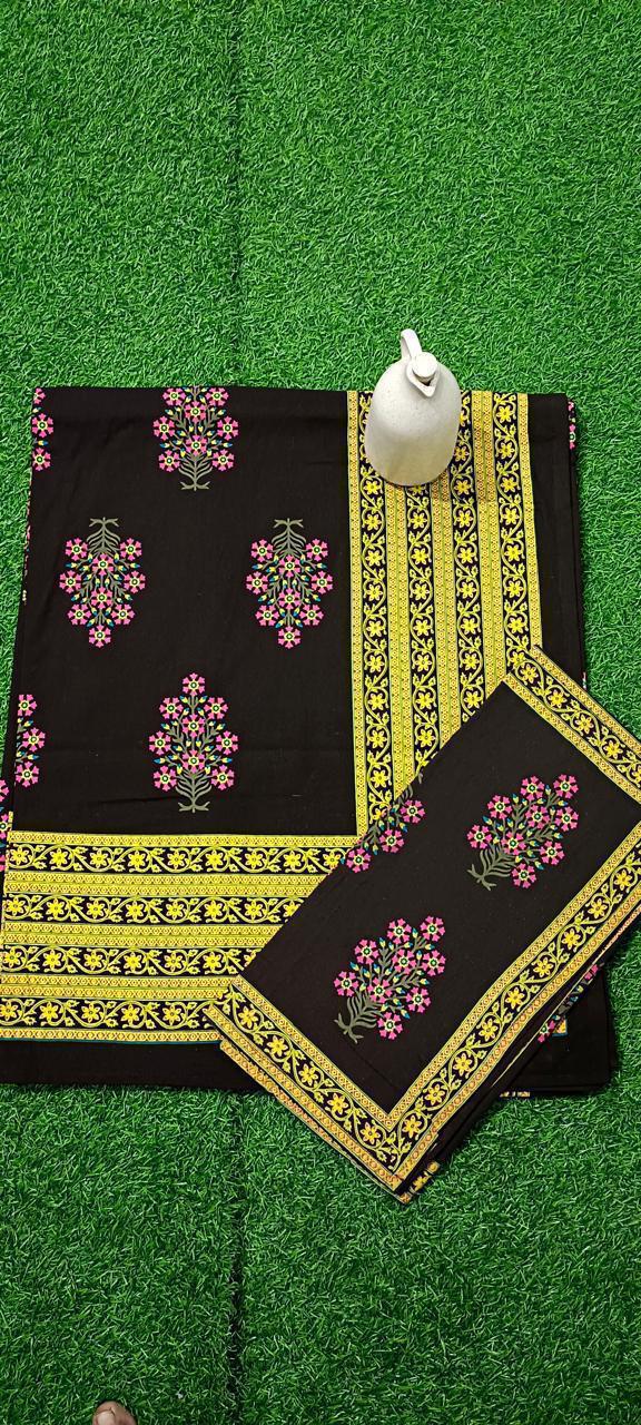 Organic cotton bed sheet , queen size, hand-block printed design with traditional Bagru motifs, by ArtbyKAMASK.