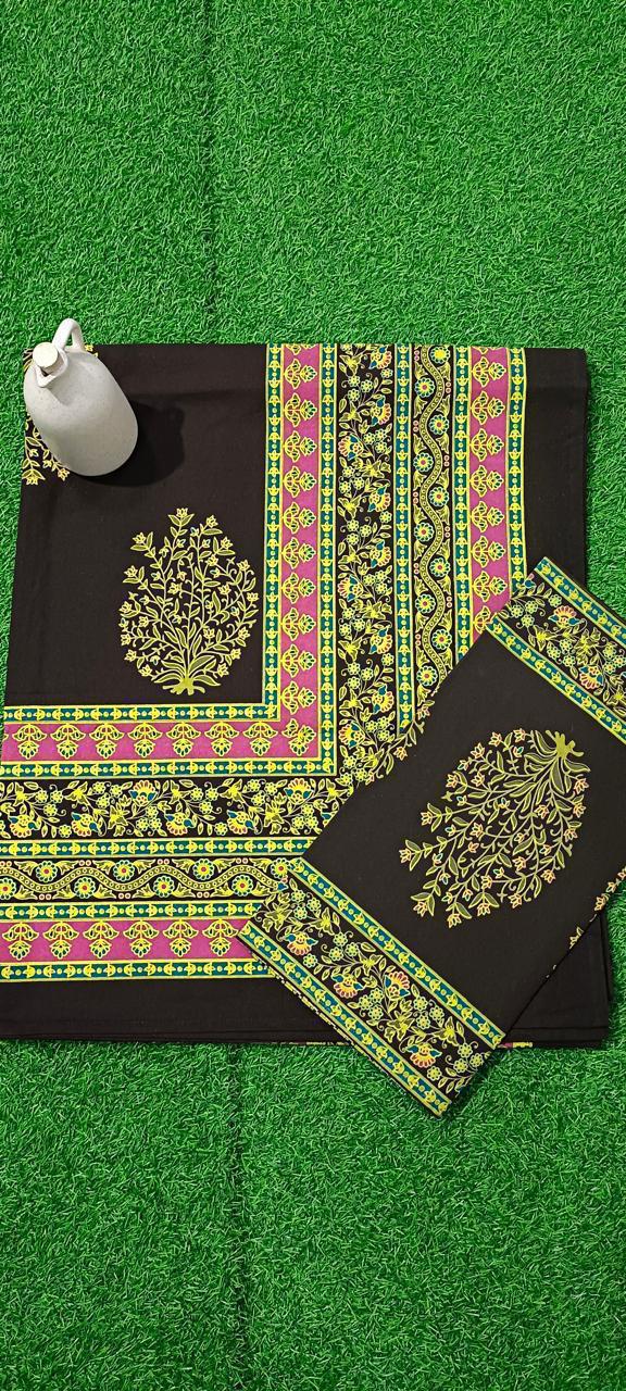 ArtbyKAMASK queen size bed sheet,green, pink blue and many colors hand-block print on organic cotton, with classic Bagru patterns.