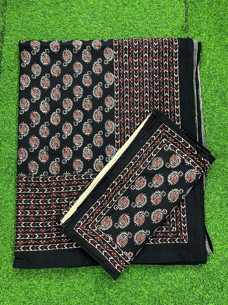 ArtbyKAMASK 100% Organic Cotton Hand Block Printed Double Bed Sheet - 210 TC Double Bed Sheet in Queen Size - Size - 90 X 108 Inches (228 x 274 cms) - 1 Bedsheet and 2 Pillow Covers - Veena Grey + 2 3 Variants