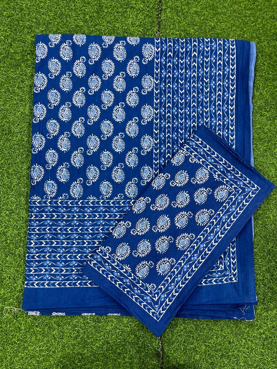 ArtbyKAMASK 100% Organic Cotton Hand Block Printed Double Bed Sheet - 210 TC Double Bed Sheet in Queen Size - Size - 90 X 108 Inches (228 x 274 cms) - 1 Bedsheet and 2 Pillow Covers - Veena Grey + 2 3 Variants