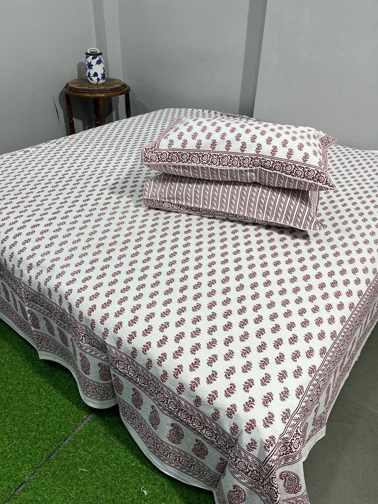 Organic cotton bed sheet , king size, hand-block printed design with traditional Bagru motifs, by ArtbyKAMASK.