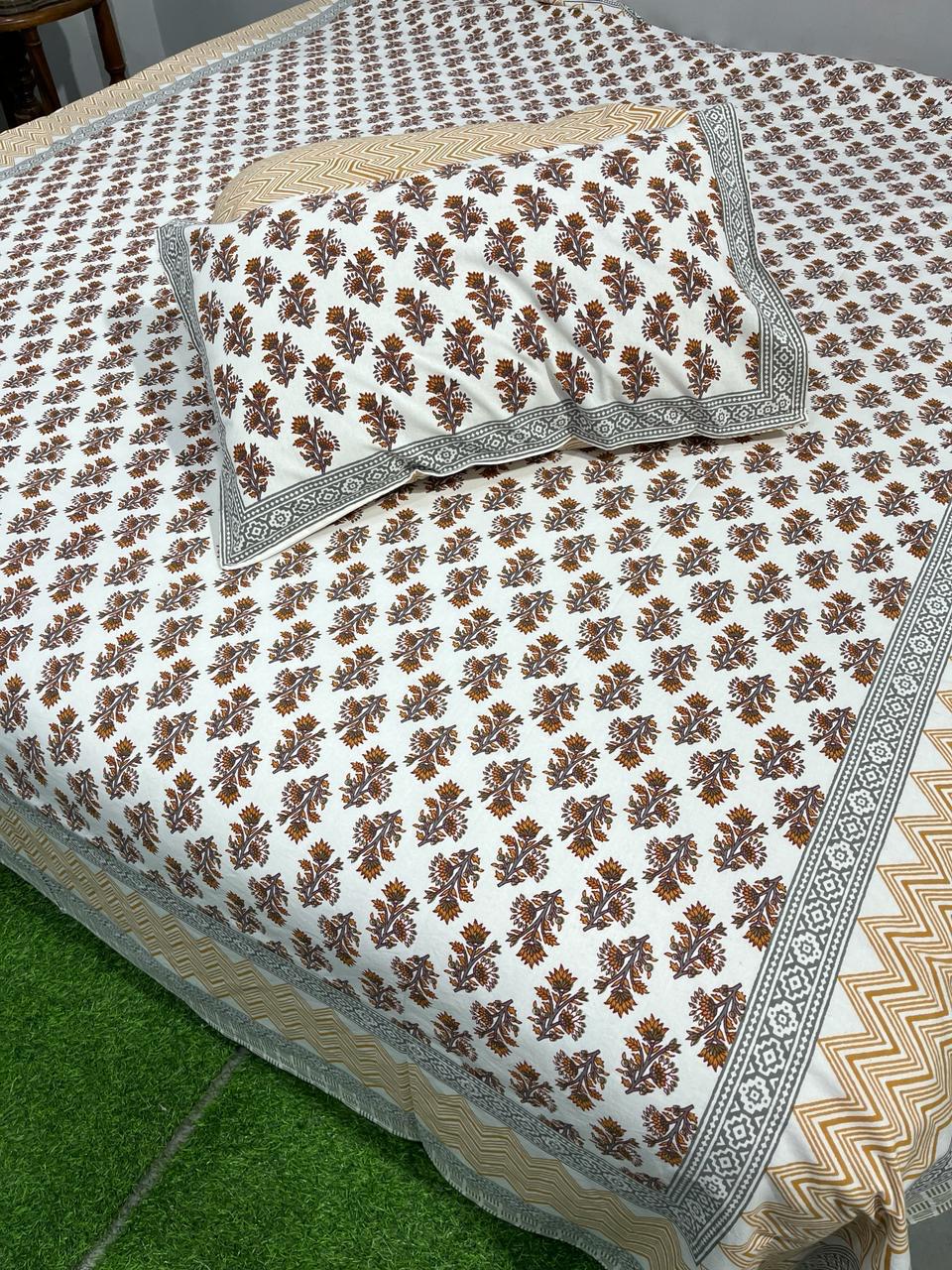 ArtbyKAMASK 100% Organic Cotton Hand Block Printed Double Bed Sheet - 210 TC Double Bed Sheet in King Size - Size - 108 X 108 Inches 274 x 274 cms) - 1 Bedsheet and 2 Pillow Covers - Nitya Pink & Yellow