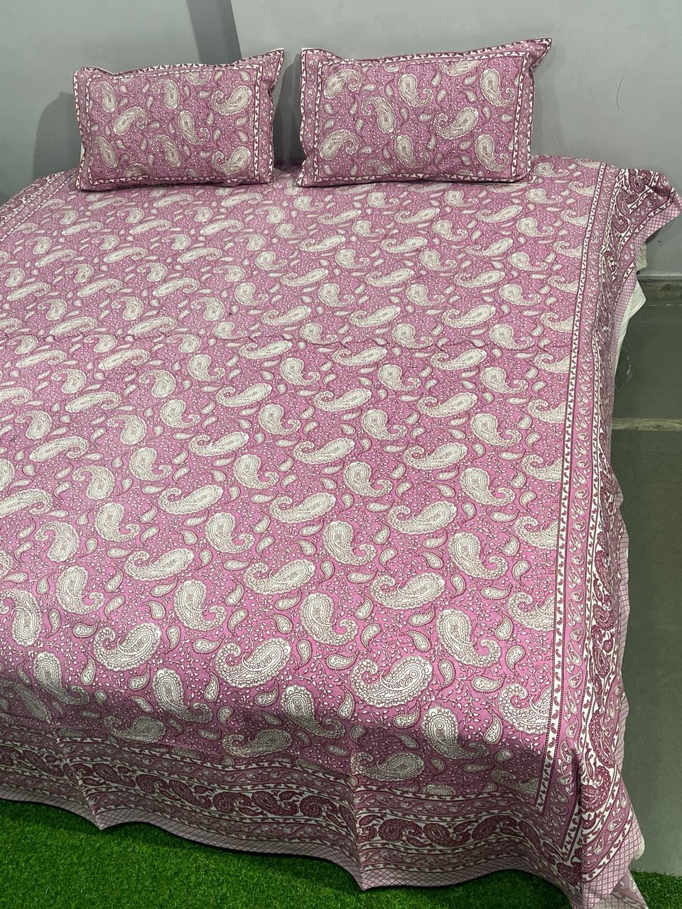 ArtbyKAMASK 100% Organic Cotton Hand Block Printed Double Bed Sheet - 210 TC Double Bed Sheet in King Size - Size - 108 X 108 Inches 274 x 274 cms) - 1 Bedsheet and 2 Pillow Covers - Nandani Blue + 2 Variants