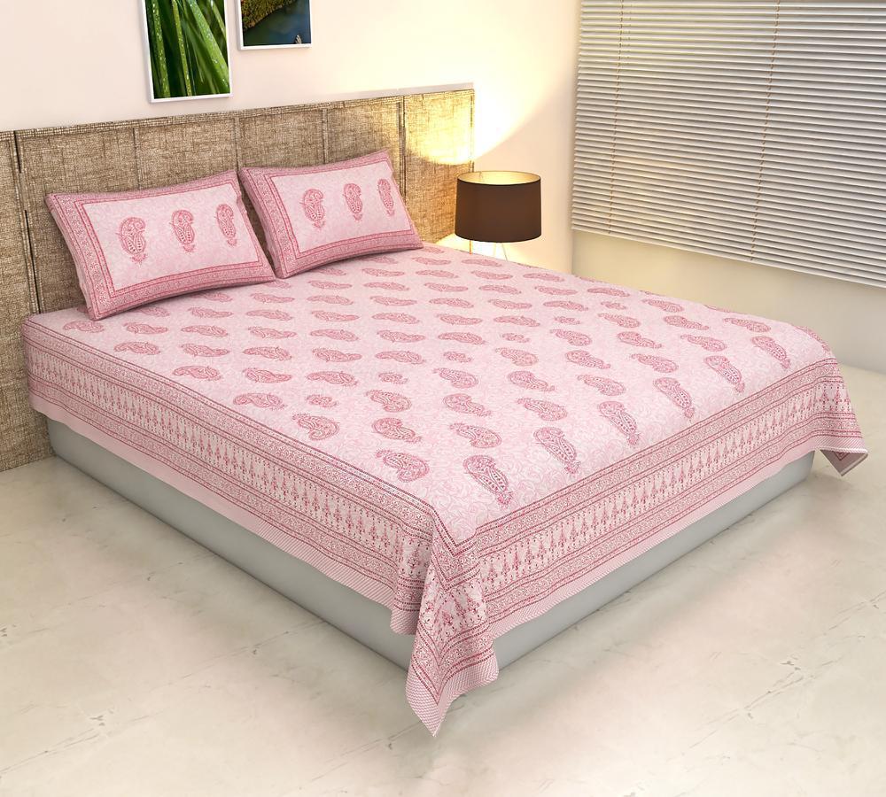 ArtbyKAMASK 100% Organic Cotton Hand Block Printed Double Bed Sheet - 210 TC Double Bed Sheet in Queen Size - Size - 90 X 108 Inches (228 x 274 cms) - 1 Bedsheet and 2 Pillow Covers - Bhavika Black + 2 Variants